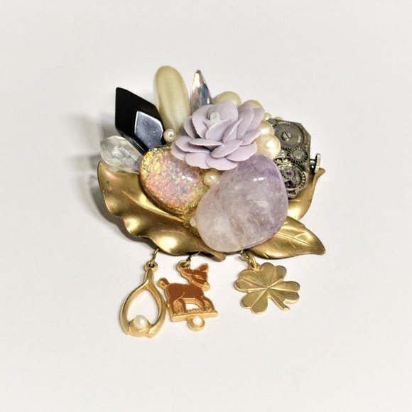 Vintage Artisan Amethyst Porcelain Flower Brooch - Picture 2 of 6